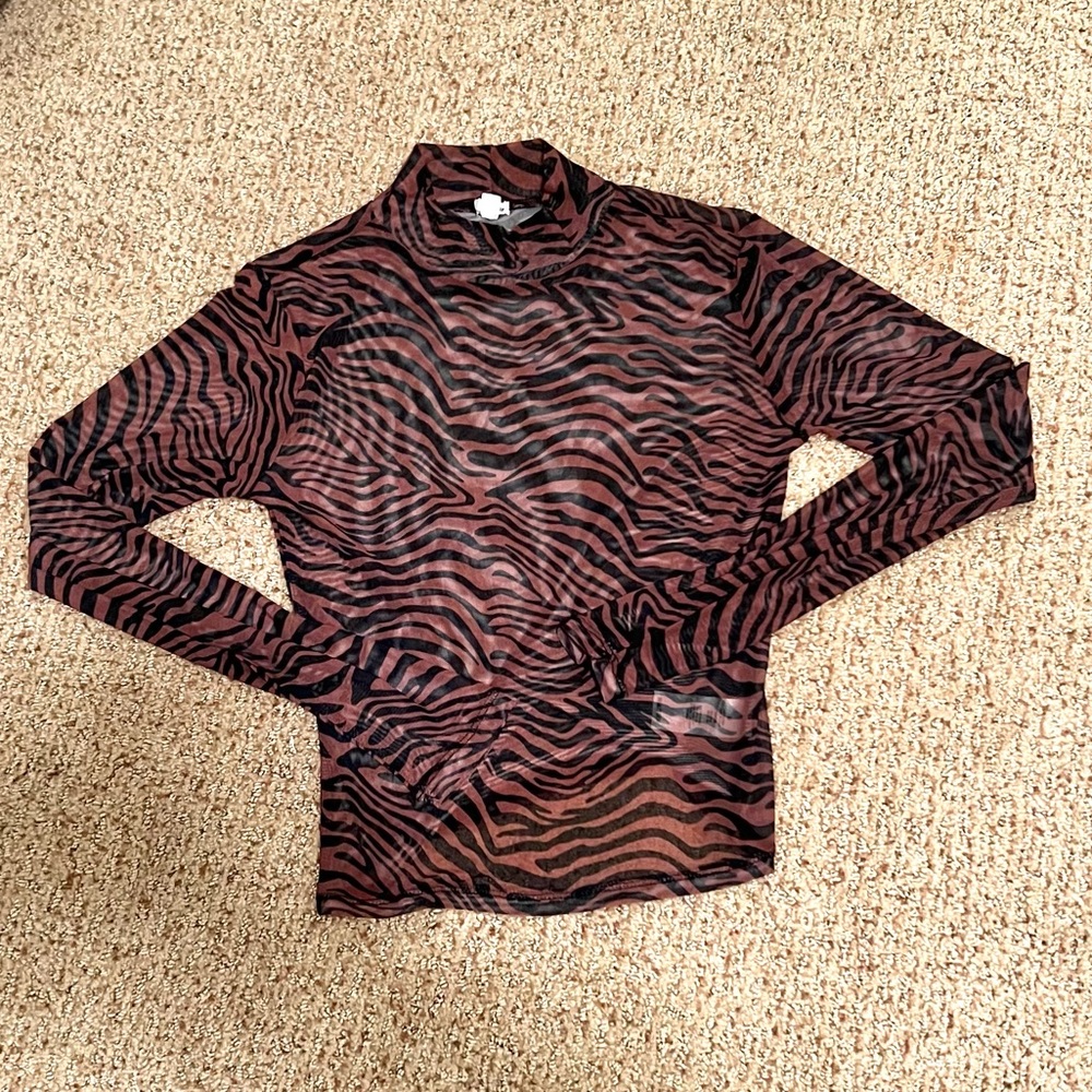 Garage Mesh Long sleeve Mock Neck Tiger Print (size medium)